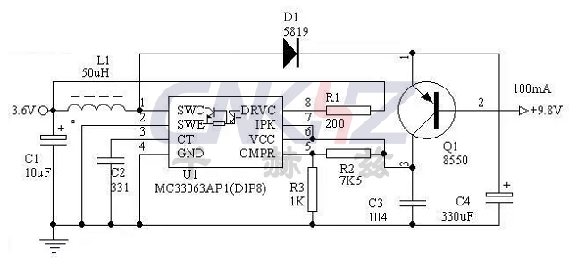 使用MC34063制作3.6V转9V电路